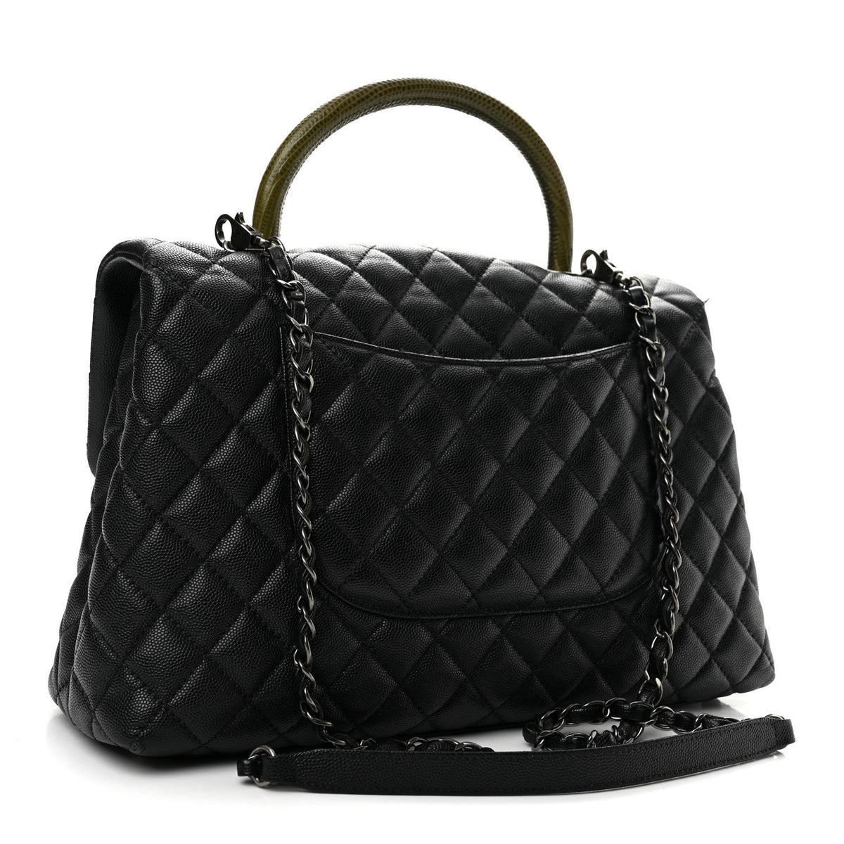 Caviar Lizard Quilted Medium Coco Handle Flap Black Khaki