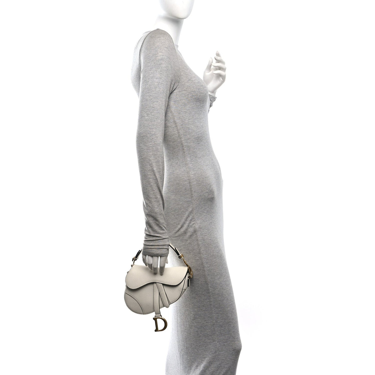 Grained Calfskin Mini Saddle Bag White