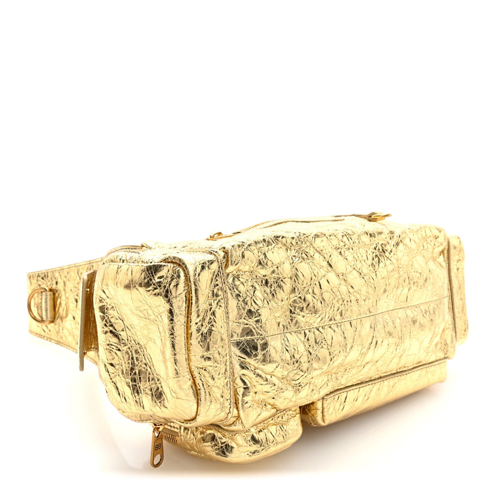 Metallized Agneau Arena Superbusy XS Sling Zip Shoulder Bag Gold