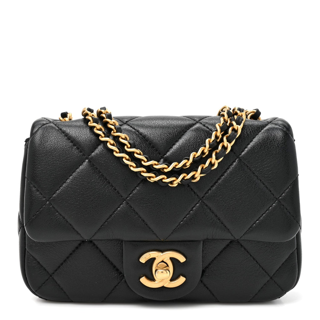Lambskin Quilted Pearl Mini Flap Black Black