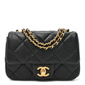 Lambskin Quilted Pearl Mini Flap Black Black