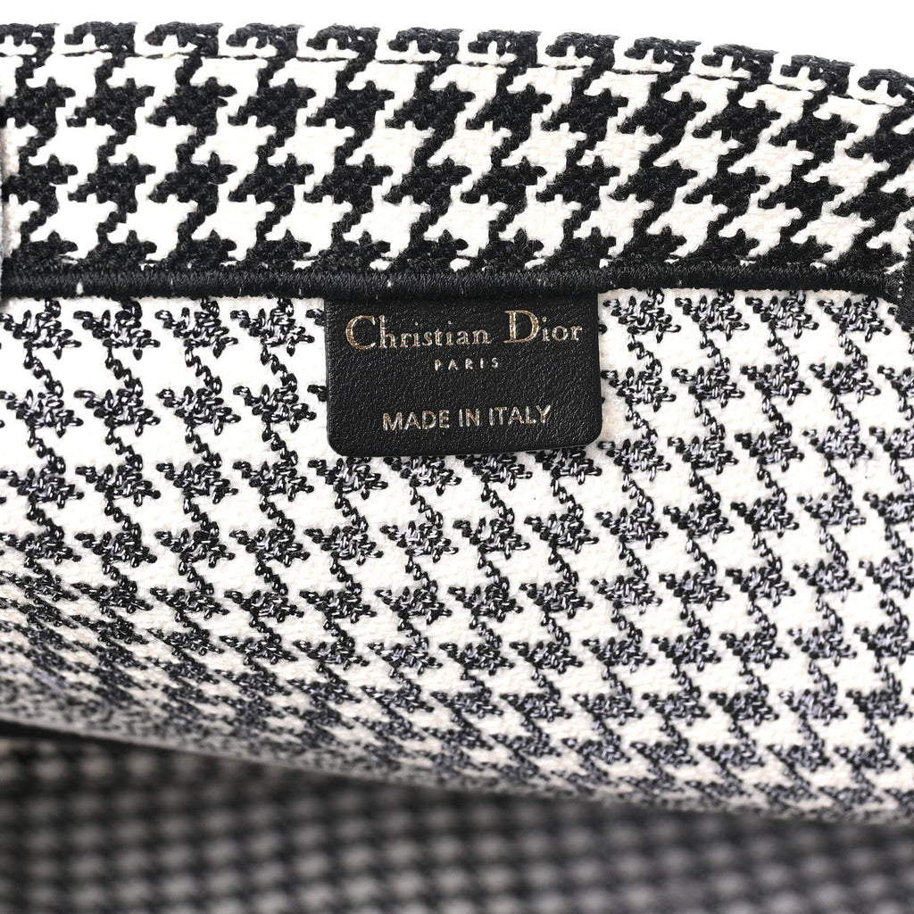 Canvas Houndstooth Embroidered Large Book Tote Black White