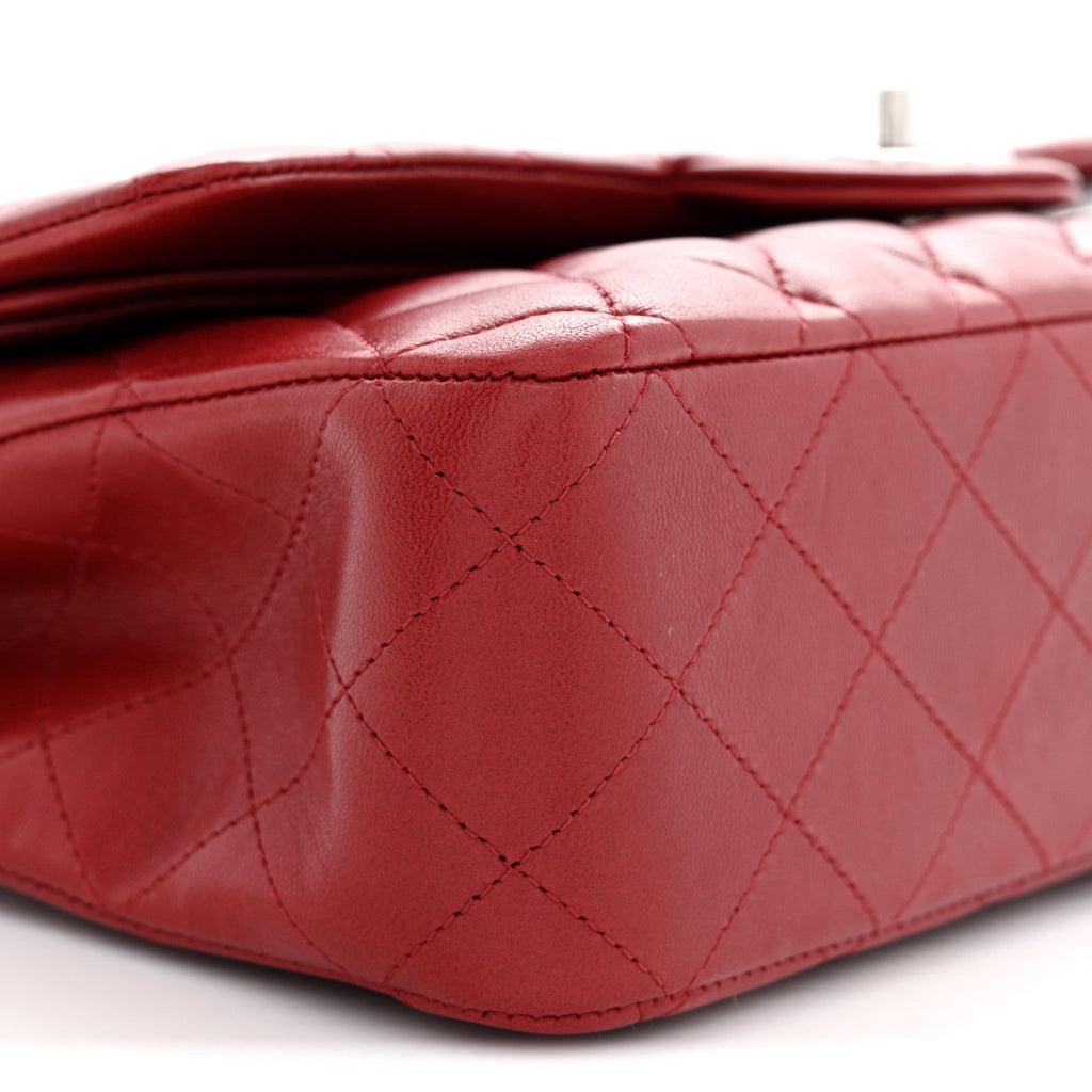 Lambskin Quilted Medium Double Flap Red