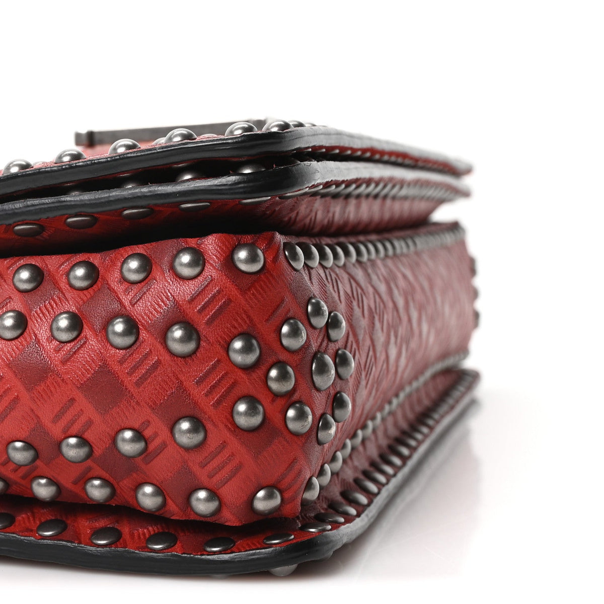 Calfskin Embossed Cannage Studded J'Adior Chain Flap Bag Red