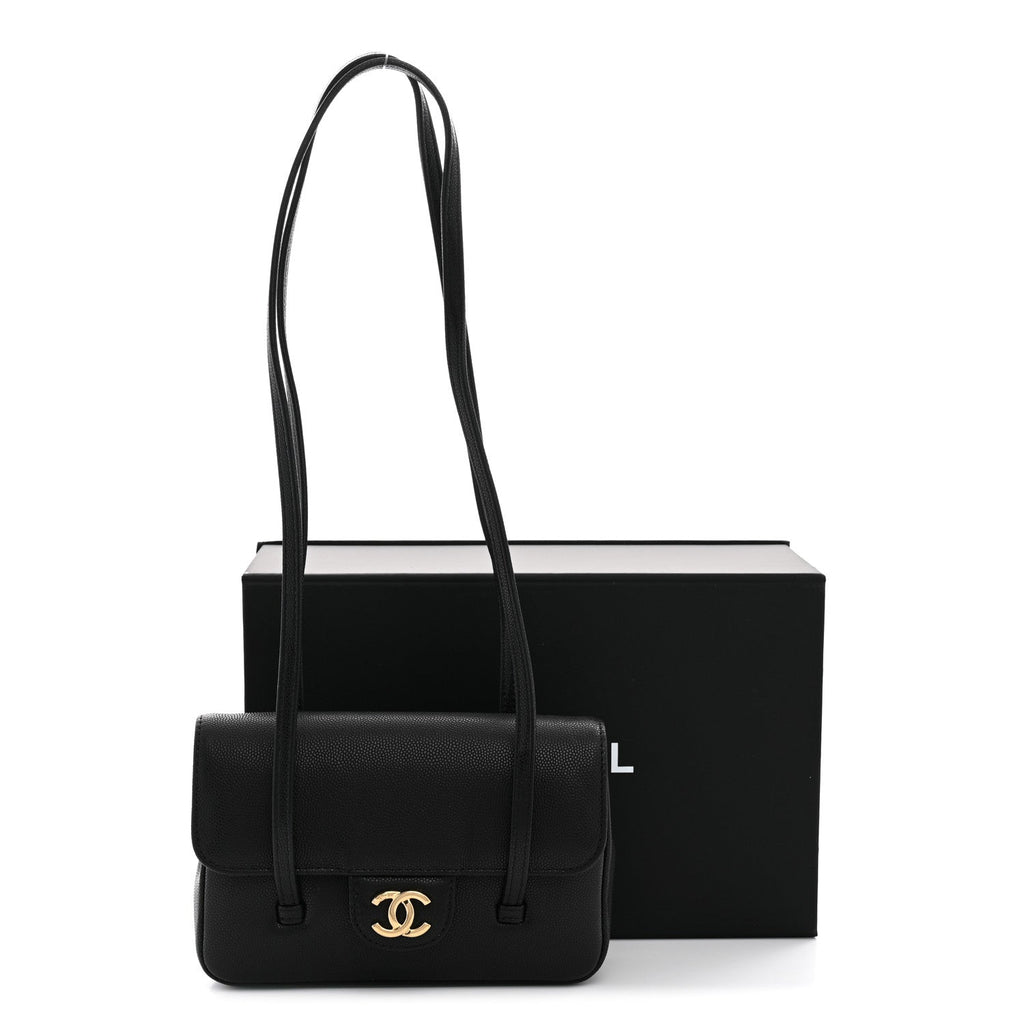 Shiny Caviar Mini Preppy Coco Shoulder Bag Black