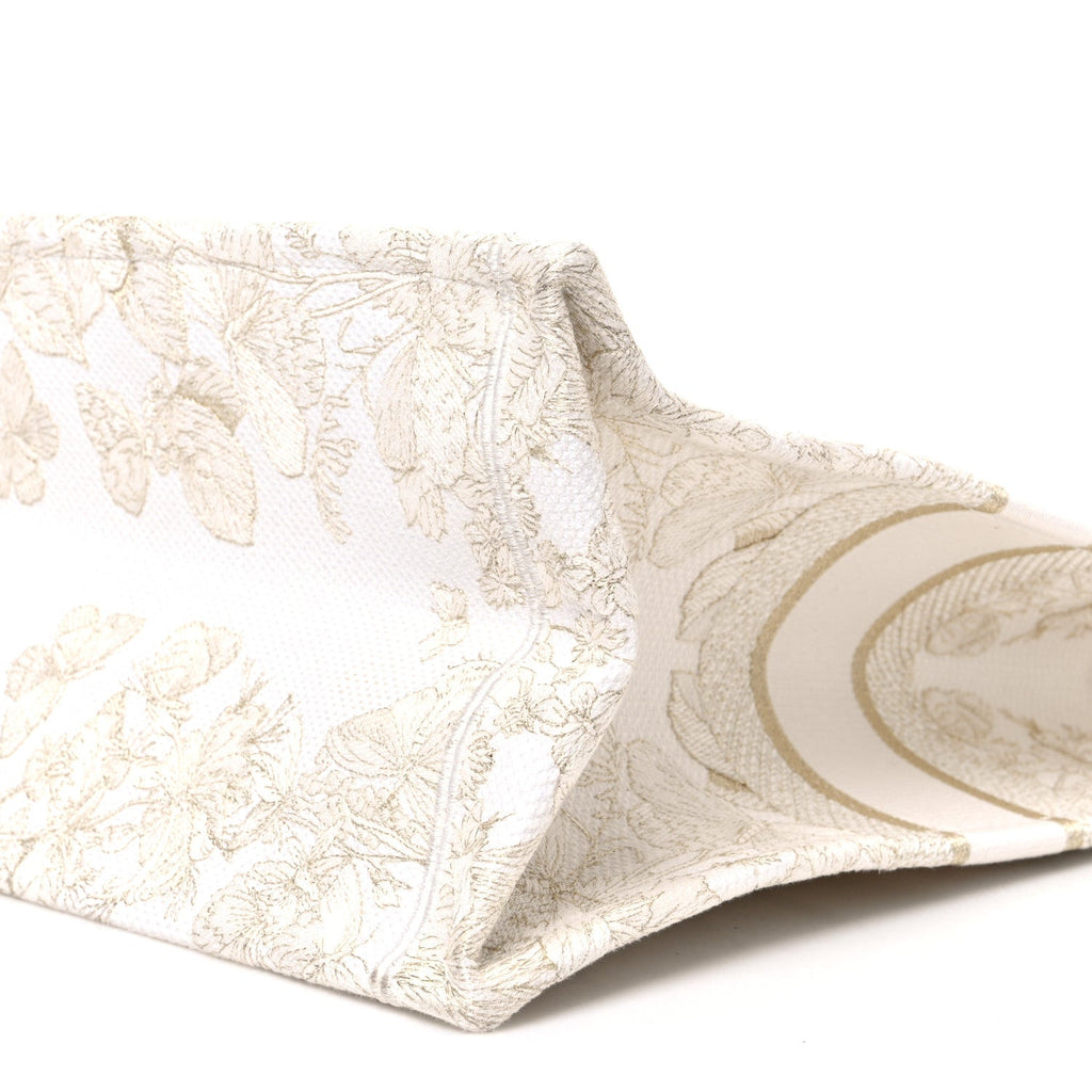 Canvas Embroidered Medium Jardin D'Hiver Book Tote White Gold
