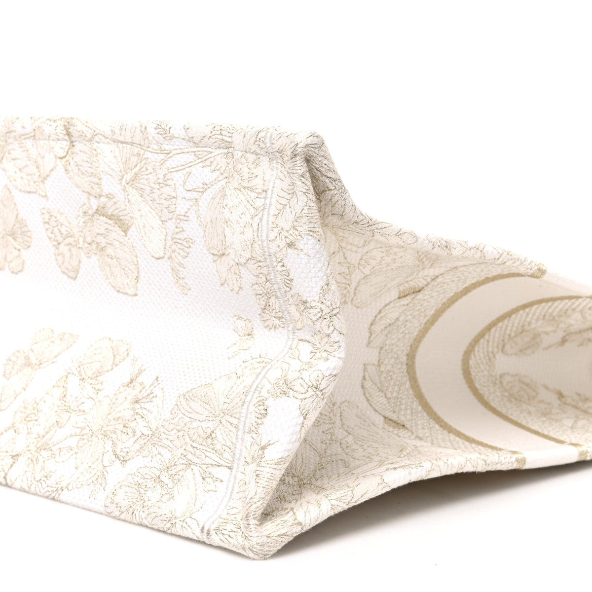 Canvas Embroidered Medium Jardin D'Hiver Book Tote White Gold