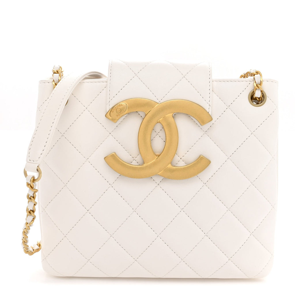 Lambskin Quilted Giant CC Shoulder Bag White