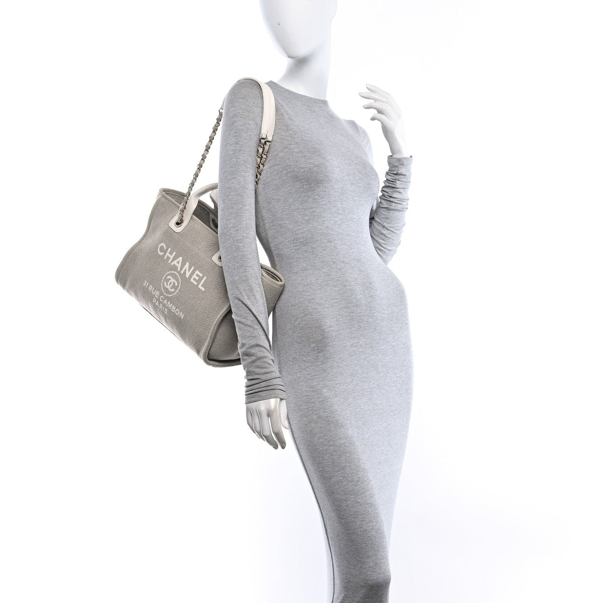 Mixed Fibers Calfskin Small Deauville Tote Grey
