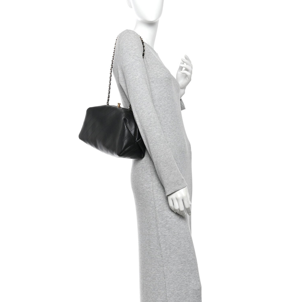 Lambskin Stitched Clutch With Chain Black