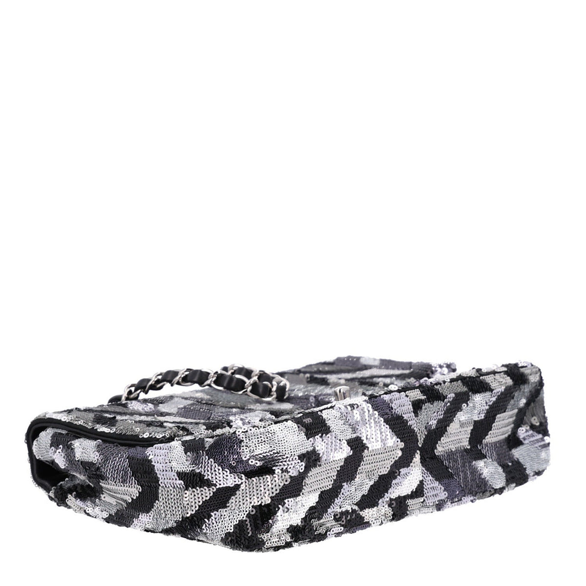 Sequin Medium Single Flap Silver Black