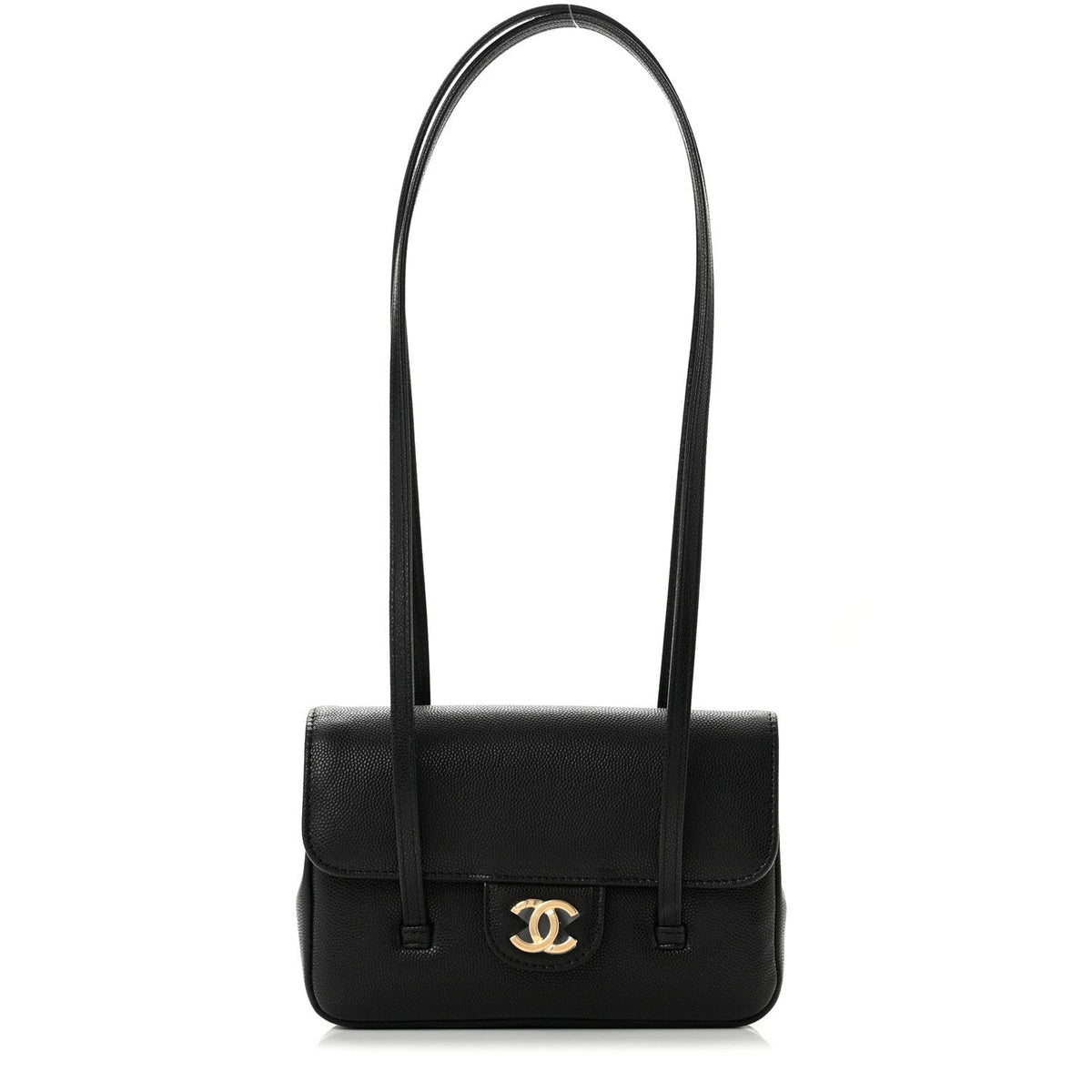Shiny Caviar Mini Preppy Coco Shoulder Bag Black
