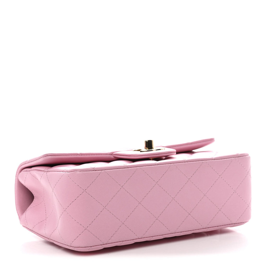 Lambskin Quilted Mini Top Handle Rectangular Flap Pink