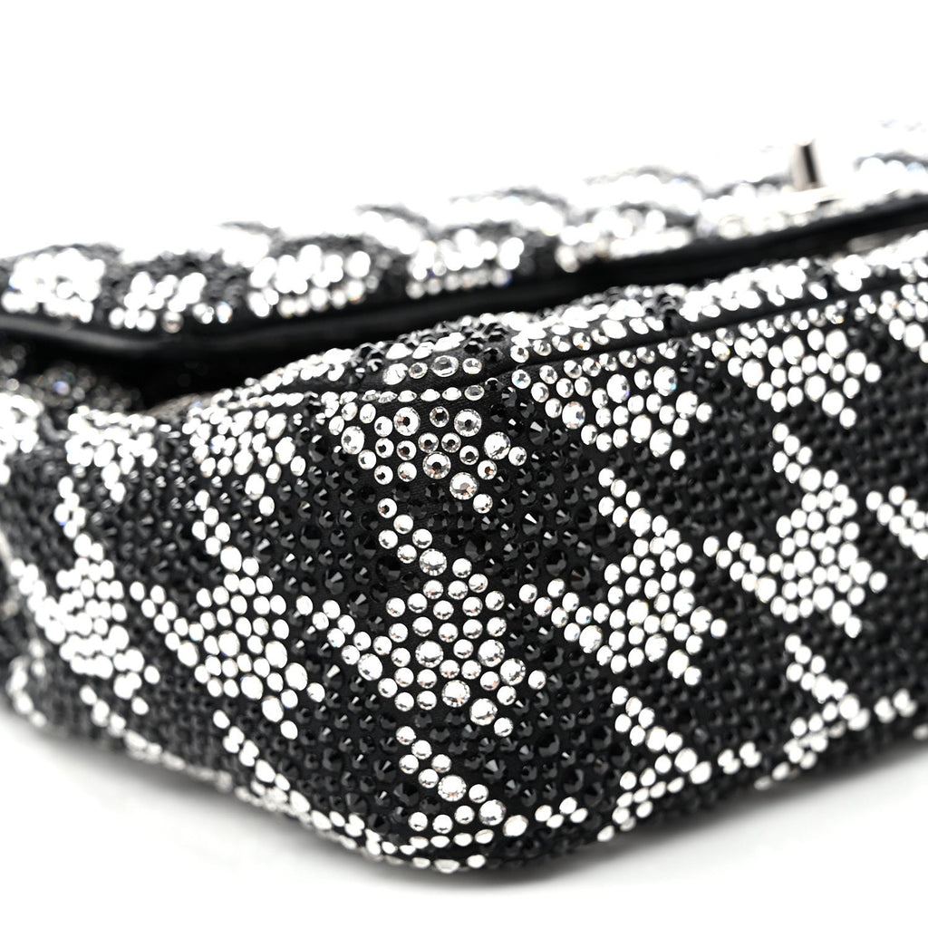 Satin Crystal Diamante Houndstooth Small Flap Black