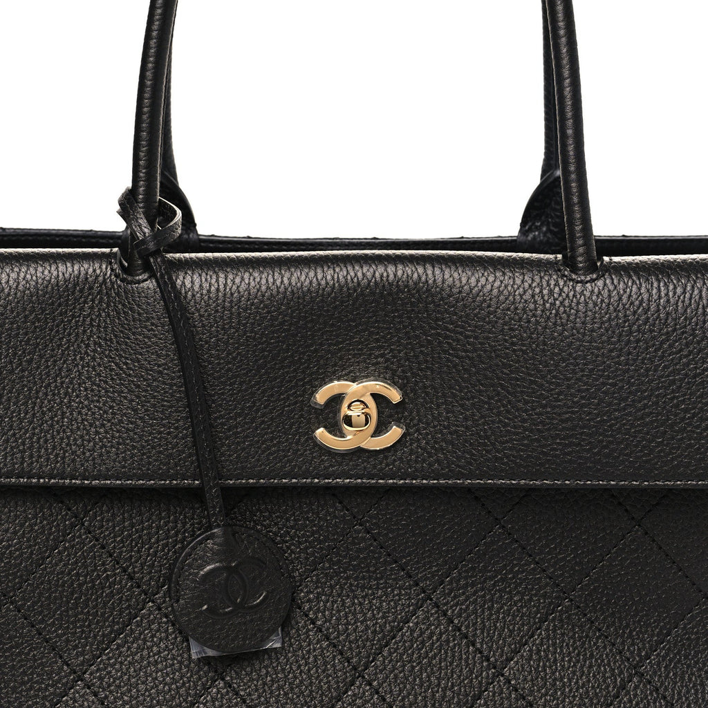 Grained Calfskin Stitched Urban Essentials Shopping Bag Black