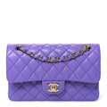 Caviar Quilted Small Double Flap Purple