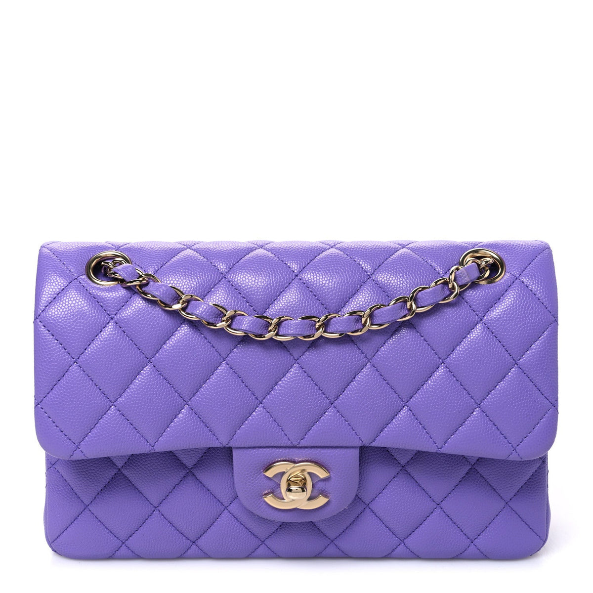 Caviar Quilted Small Double Flap Purple
