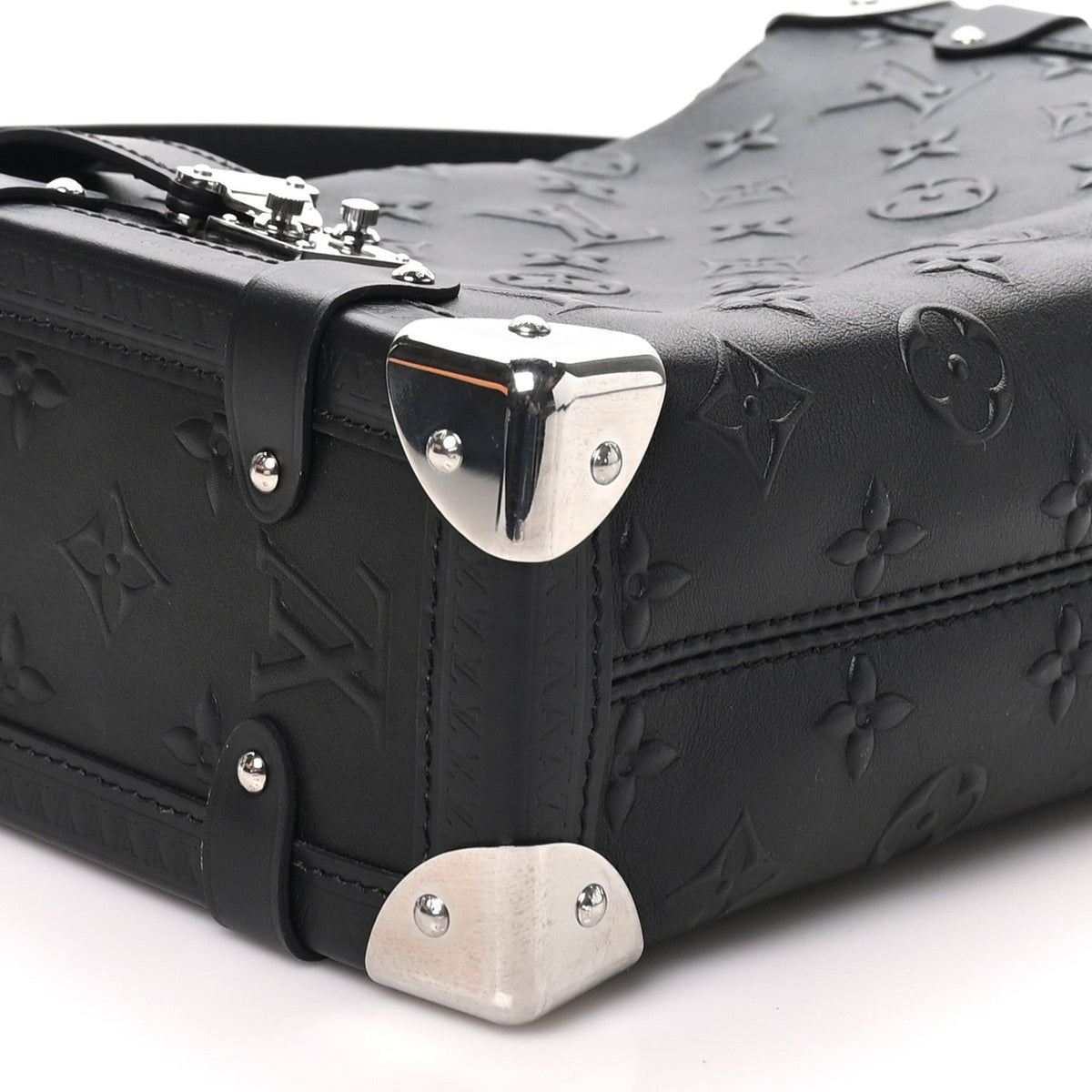 Calfskin Debossed Monogram Side Trunk Black