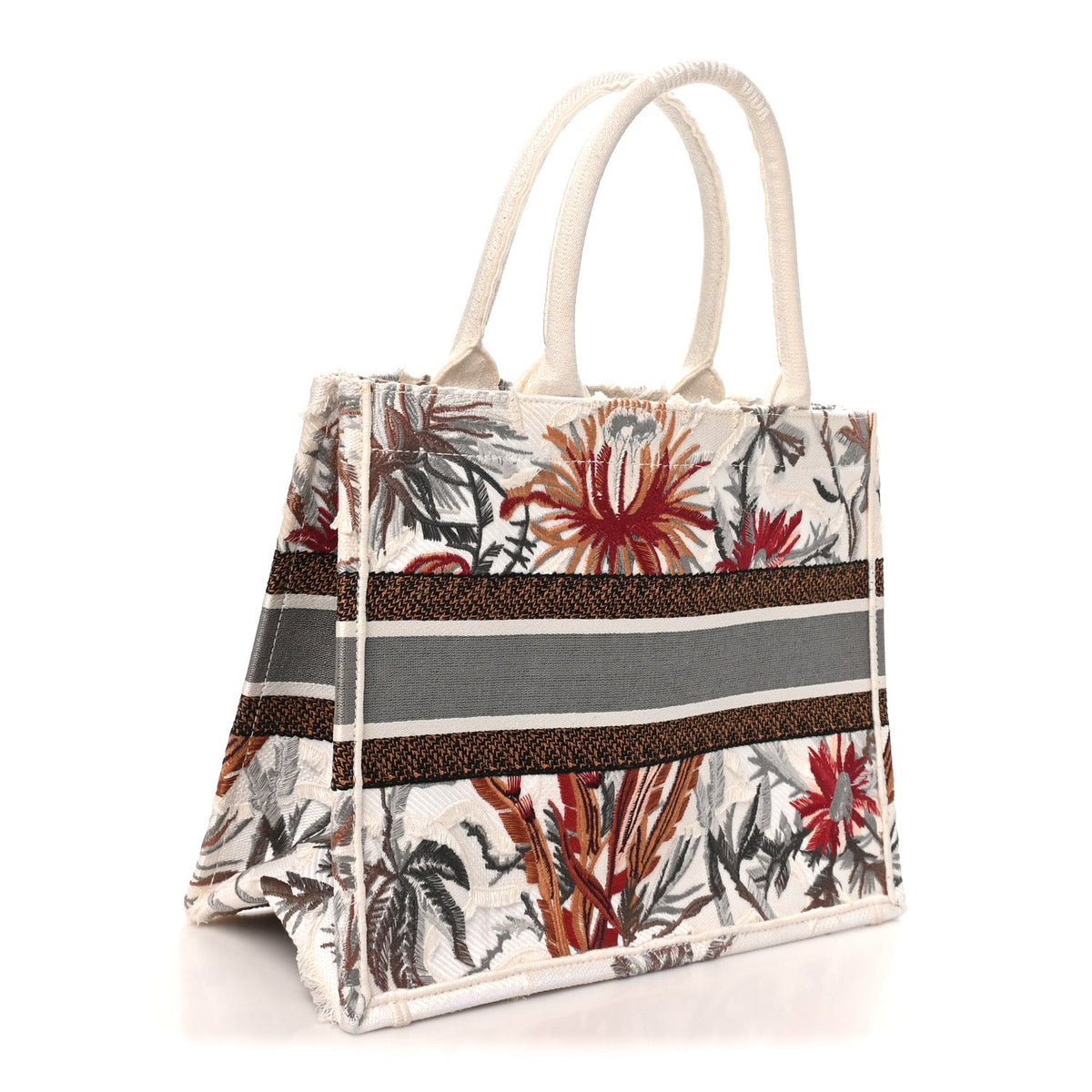 Canvas Embroidered Medium Camouflage Flowers Book Tote Latte Multicolor