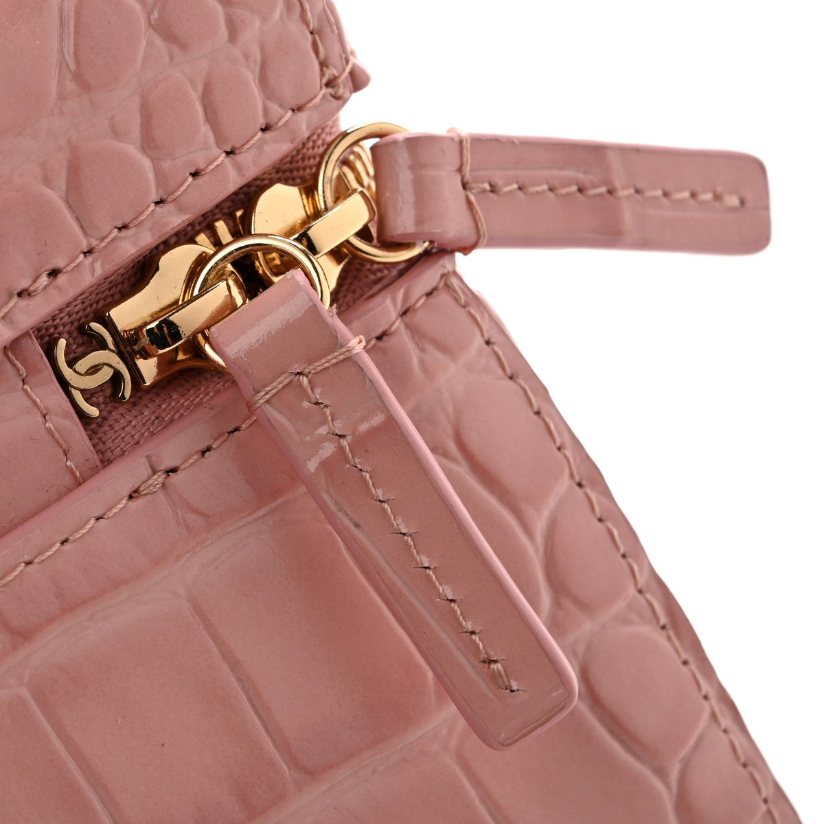 Calfskin Crocodile Embossed Crococo Exoticoco Vanity With Chain Light Pink