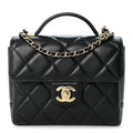 Lambskin Quilted Mini Top Handle Square Flap Black