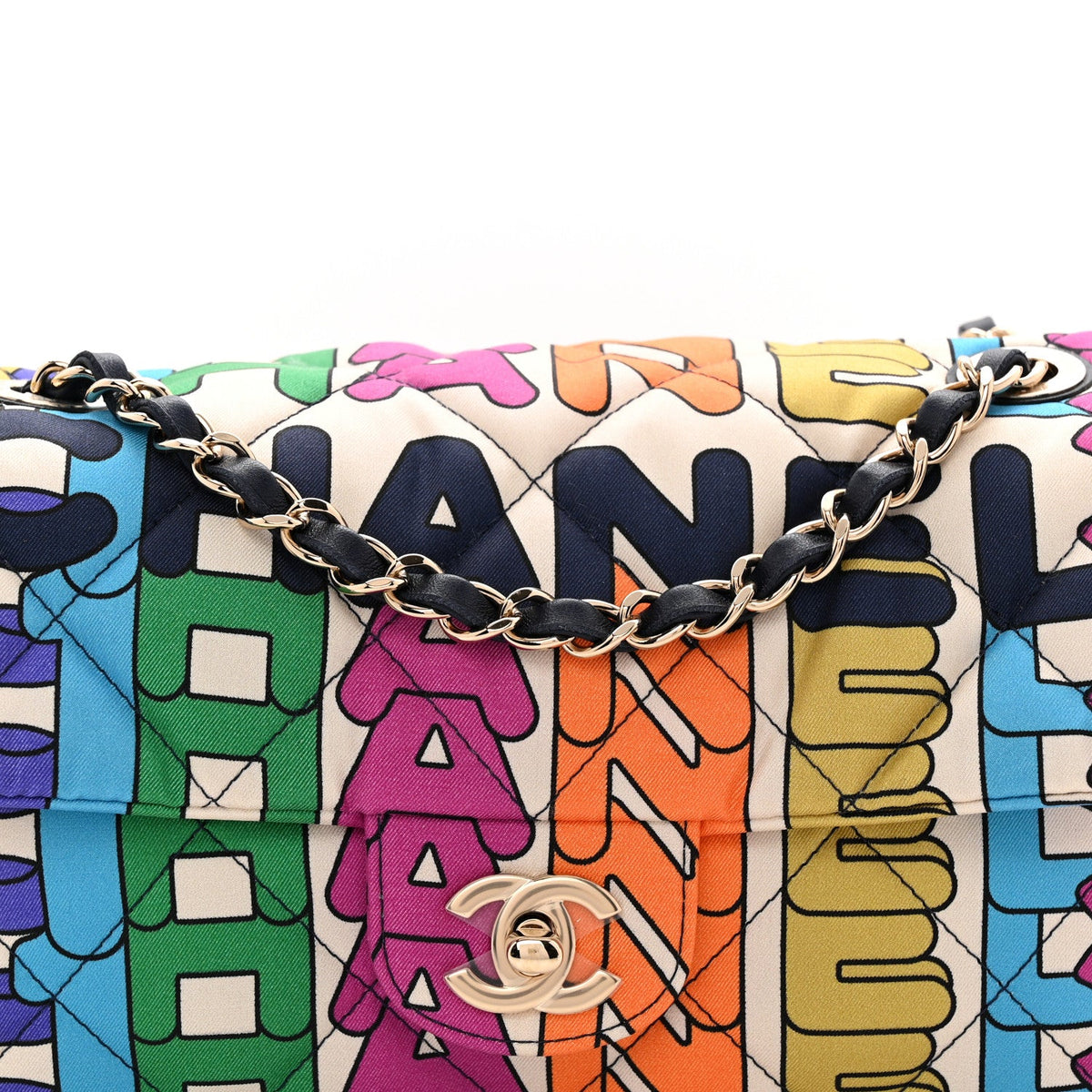 Printed Fabric Quilted Logo Single Flap Bag Multicolor