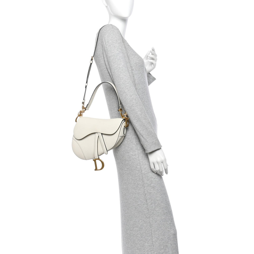 Grained Calfskin Saddle Bag With Strap Latte