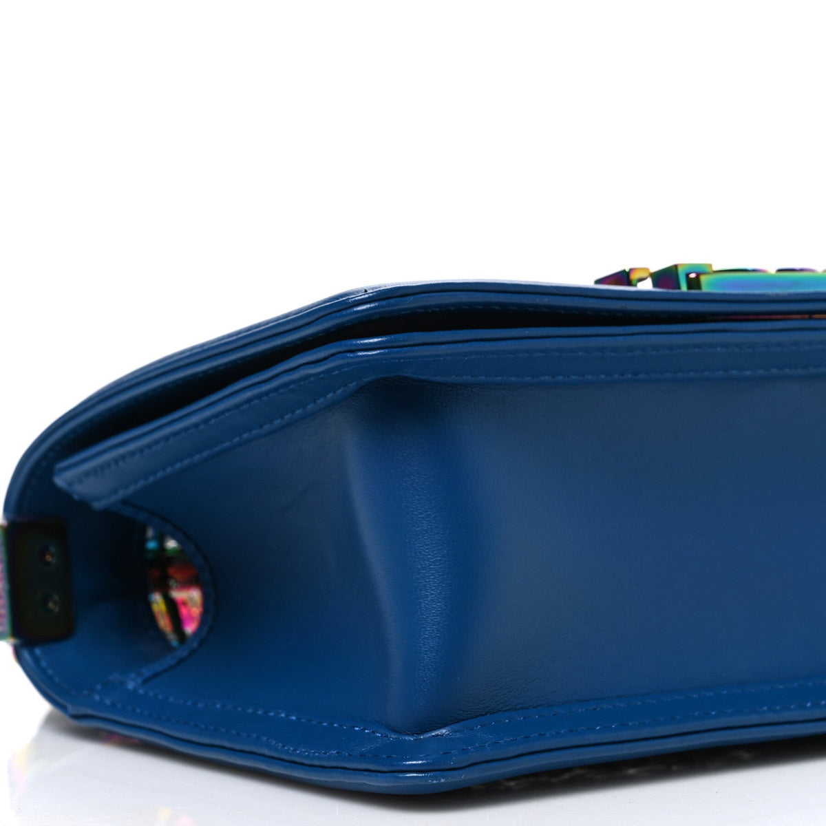 Lambskin PVC Thread Woven Small Boy Flap Dark Blue