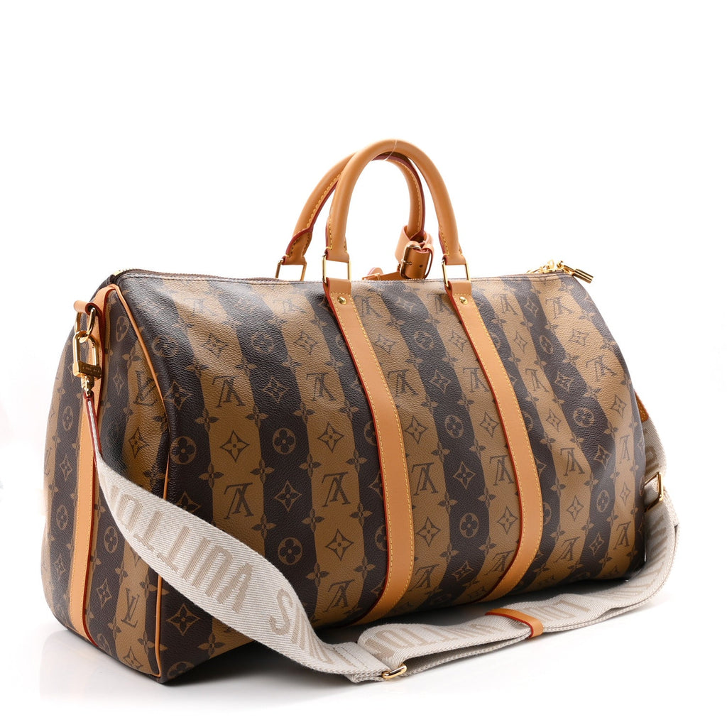 X NIGO Reverse Monogram Stripe Keepall Bandouliere 50 Brown