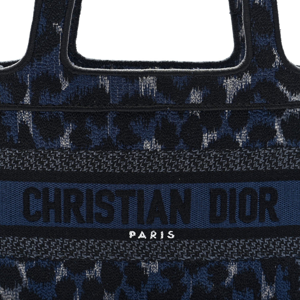 Canvas Mizza Embroidered Mini Leopard Book Tote Blue