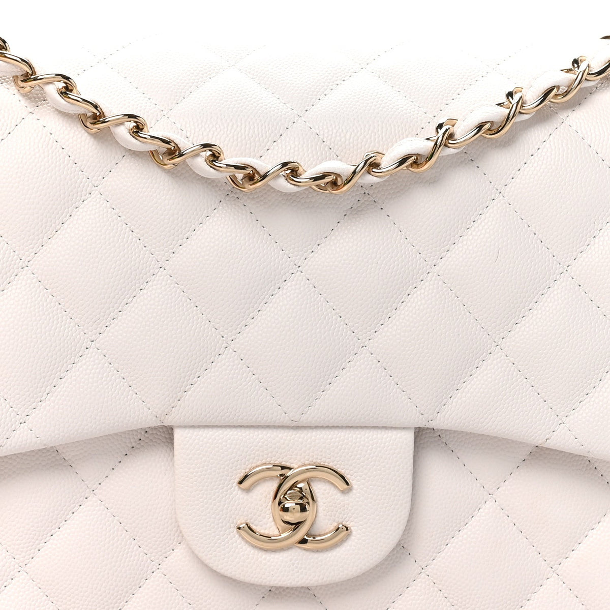 Caviar Quilted Jumbo Double Flap White