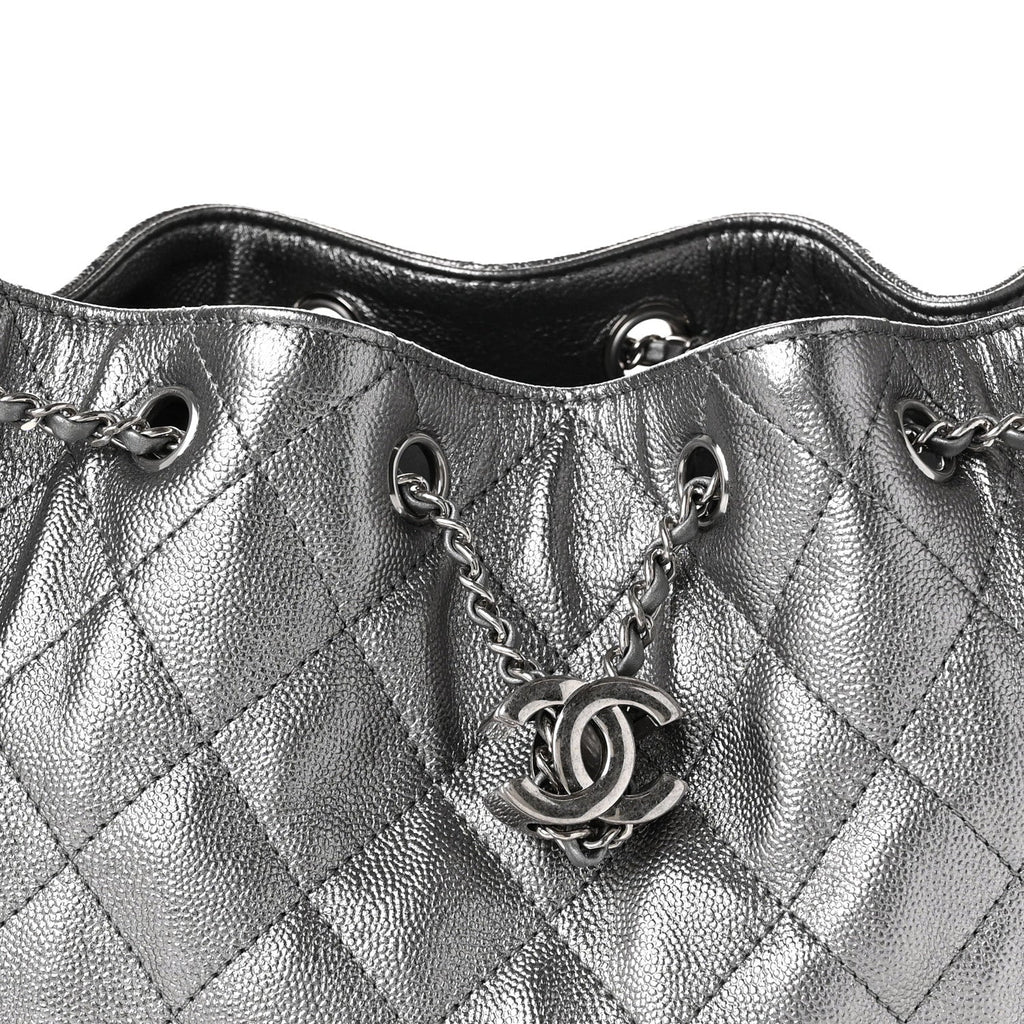Metallic Caviar Quilted Small Chanel 25 Handbag Anthracite