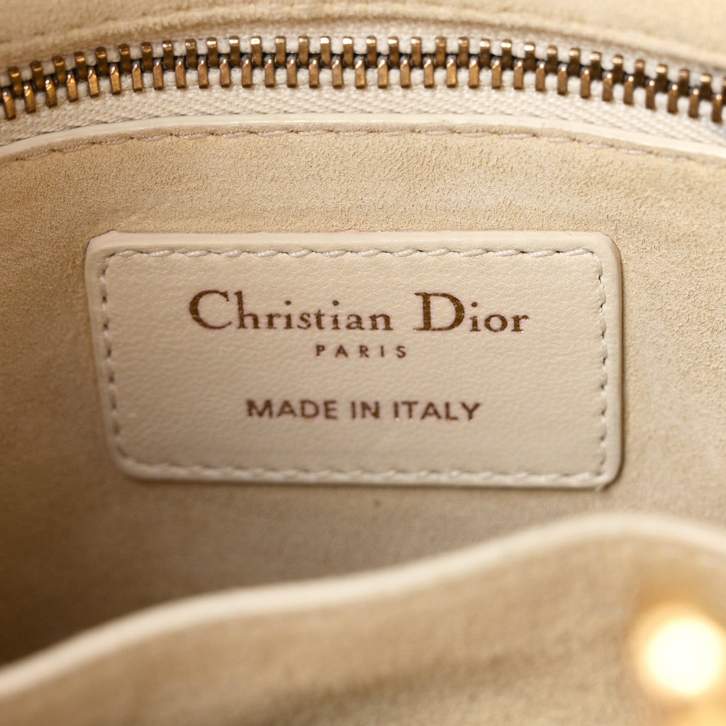 Lambskin Cannage Studded Small Supple Lady Dior White