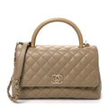 Caviar Lizard Embossed Quilted Small Coco Handle Flap Dark Beige