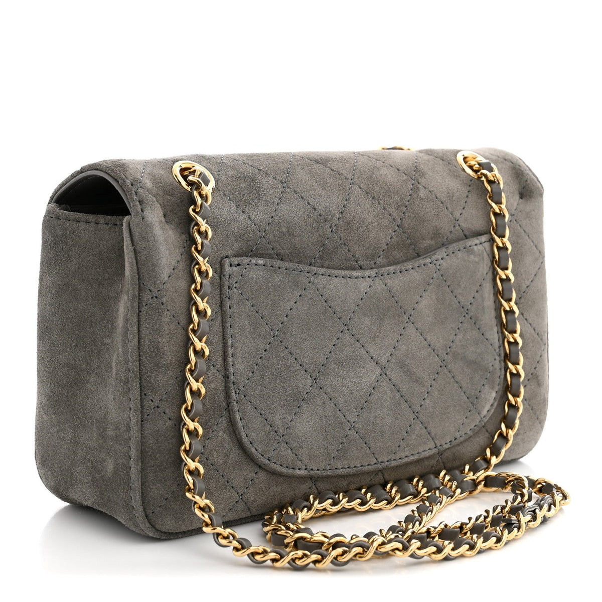 Suede Calfskin Mini Souplissimo Flap Dark Grey