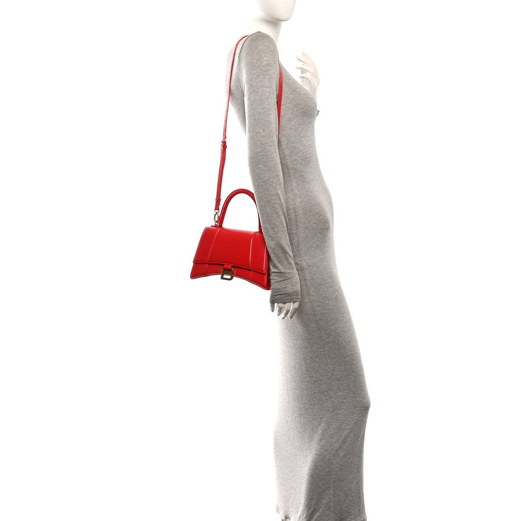 Shiny Box Calfskin Small Hourglass Top Handle Bag Bright Red