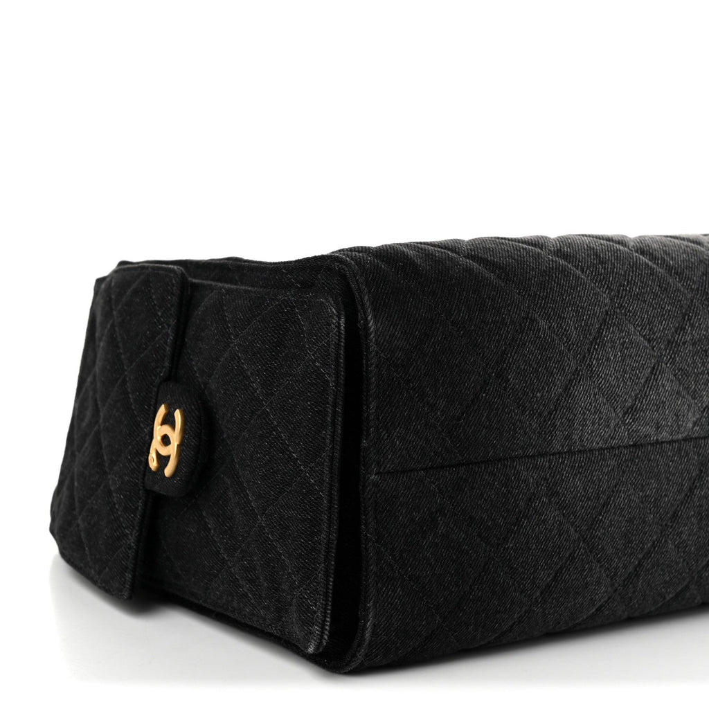 Washed Denim Quilted Small Chanel 25 Handbag Black