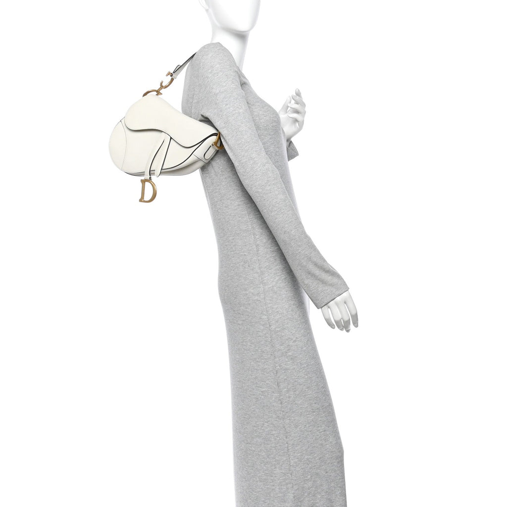 Grained Calfskin Saddle Bag White