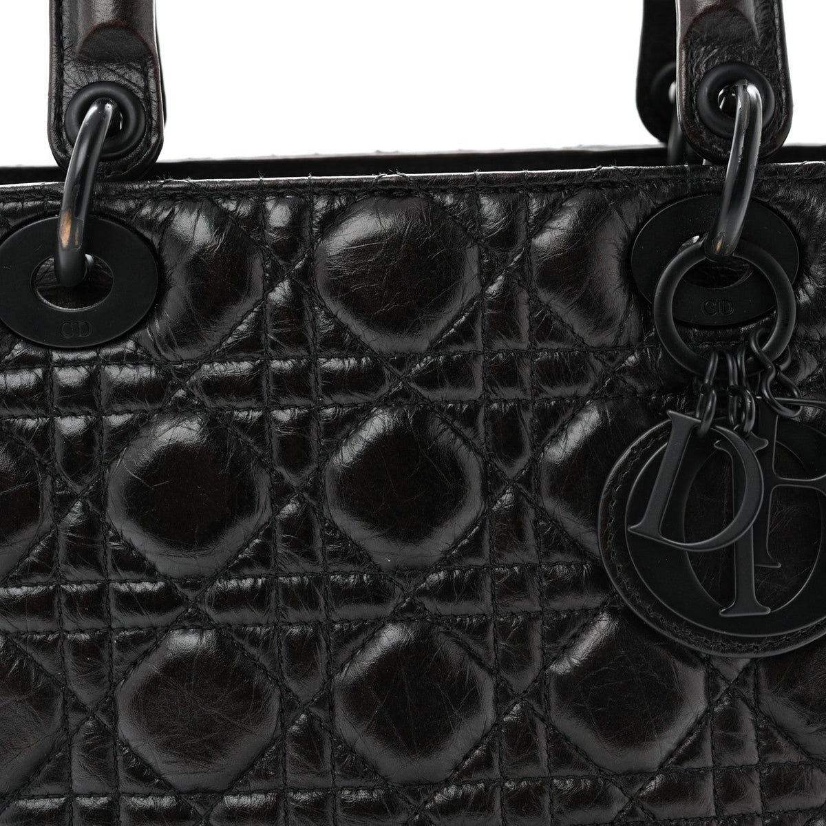 Crinkled Calfskin Cannage Medium Lady Dior Black
