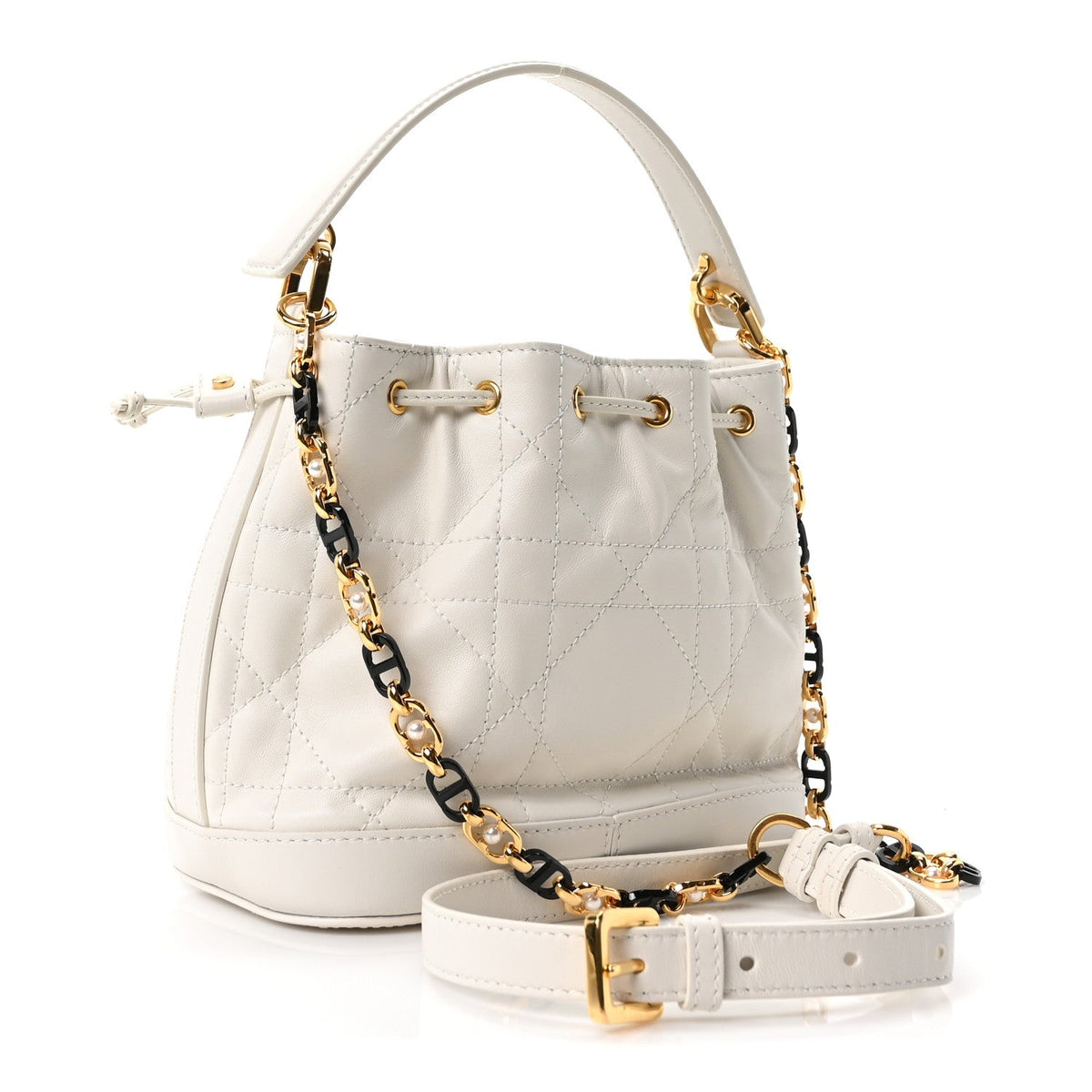 Lambskin Macrocannage Jolie Bucket Bag Latte