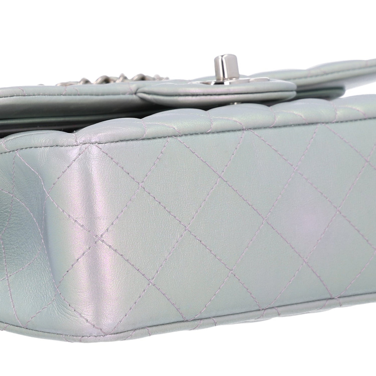 Iridescent Calfskin Quilted Small Double Flap Light Purple