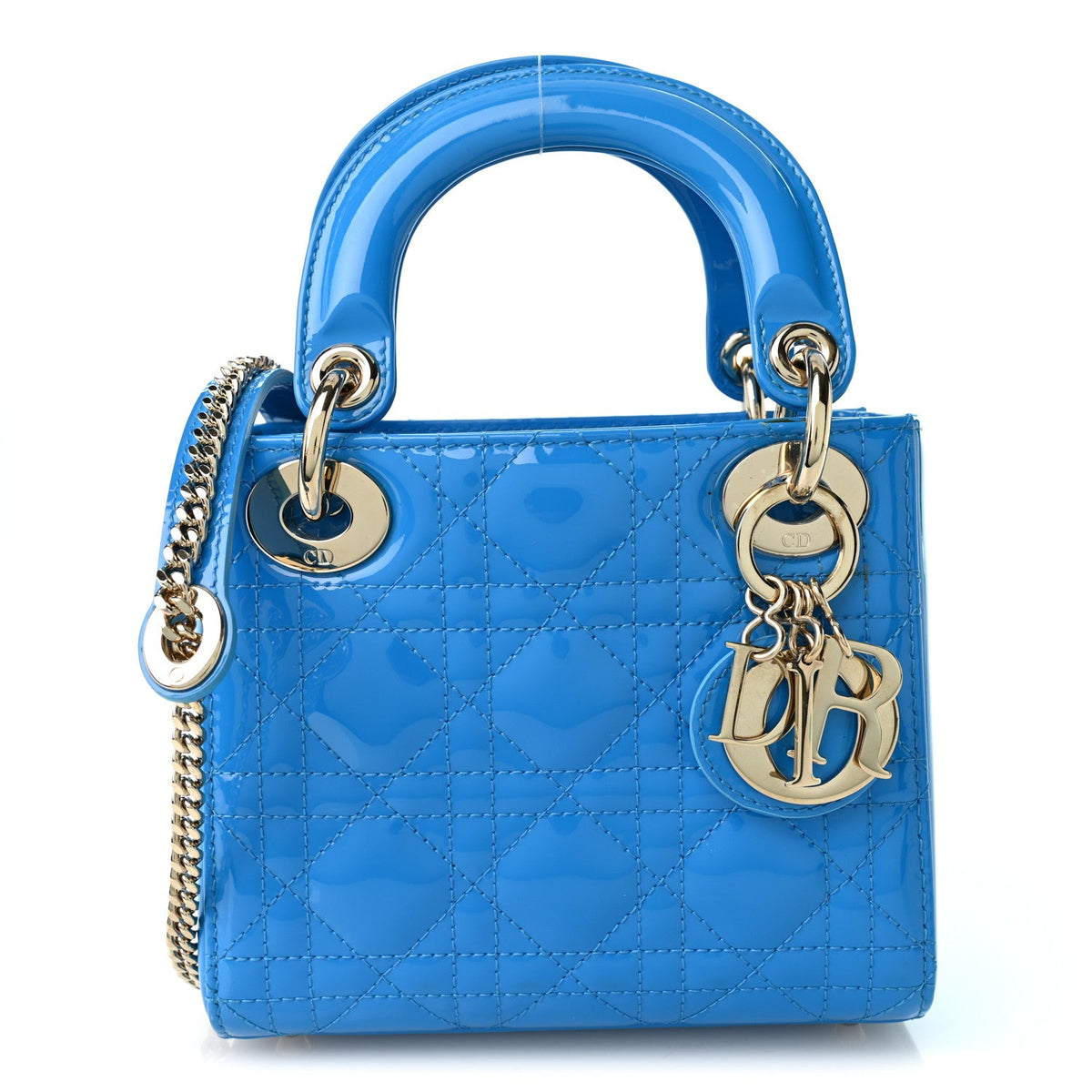 Patent Cannage Mini Lady Dior Blue
