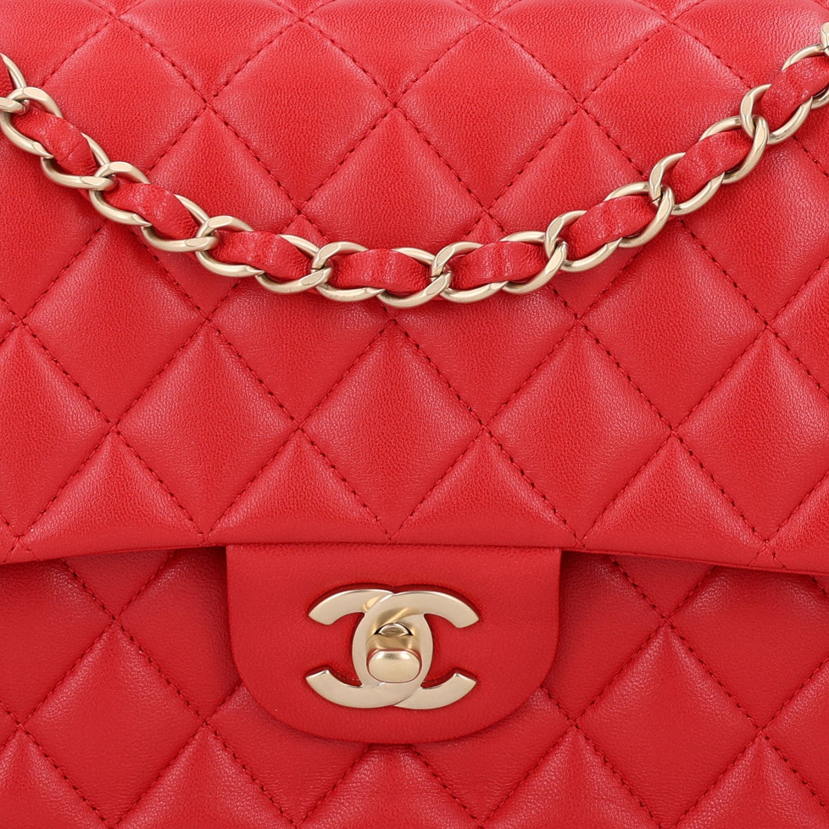 Lambskin Quilted Medium Double Flap Red