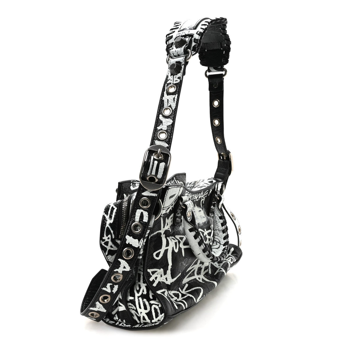 Agneau Arena Graffiti Neo Cagole Handbag XS Black White