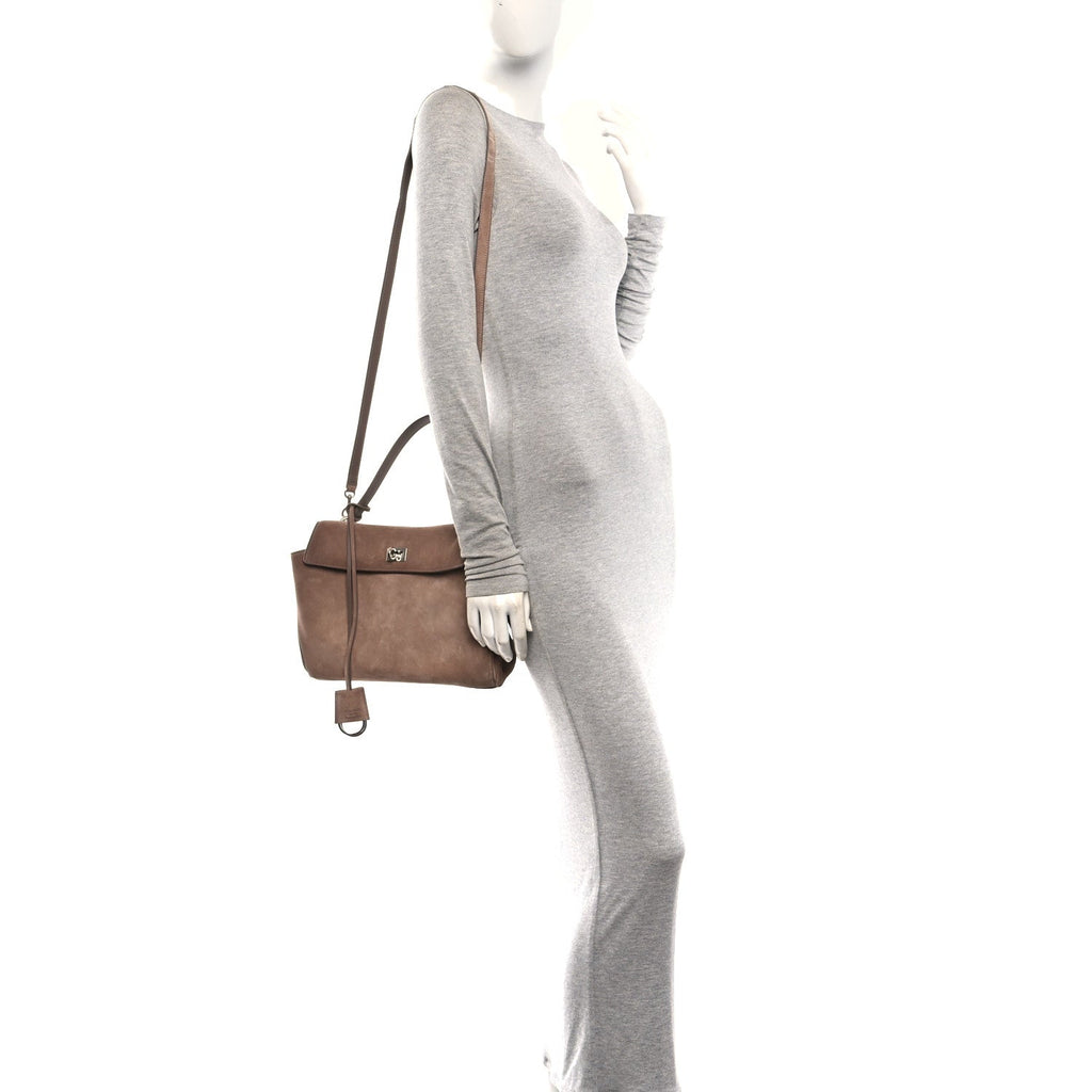 Waxed Suede Small Rodeo Top Handle Handbag Beige