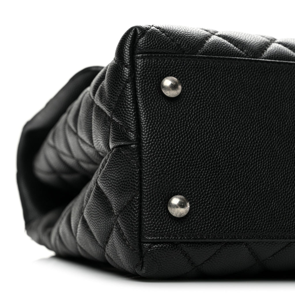 Caviar Lizard Quilted Medium Coco Handle Flap Black Khaki