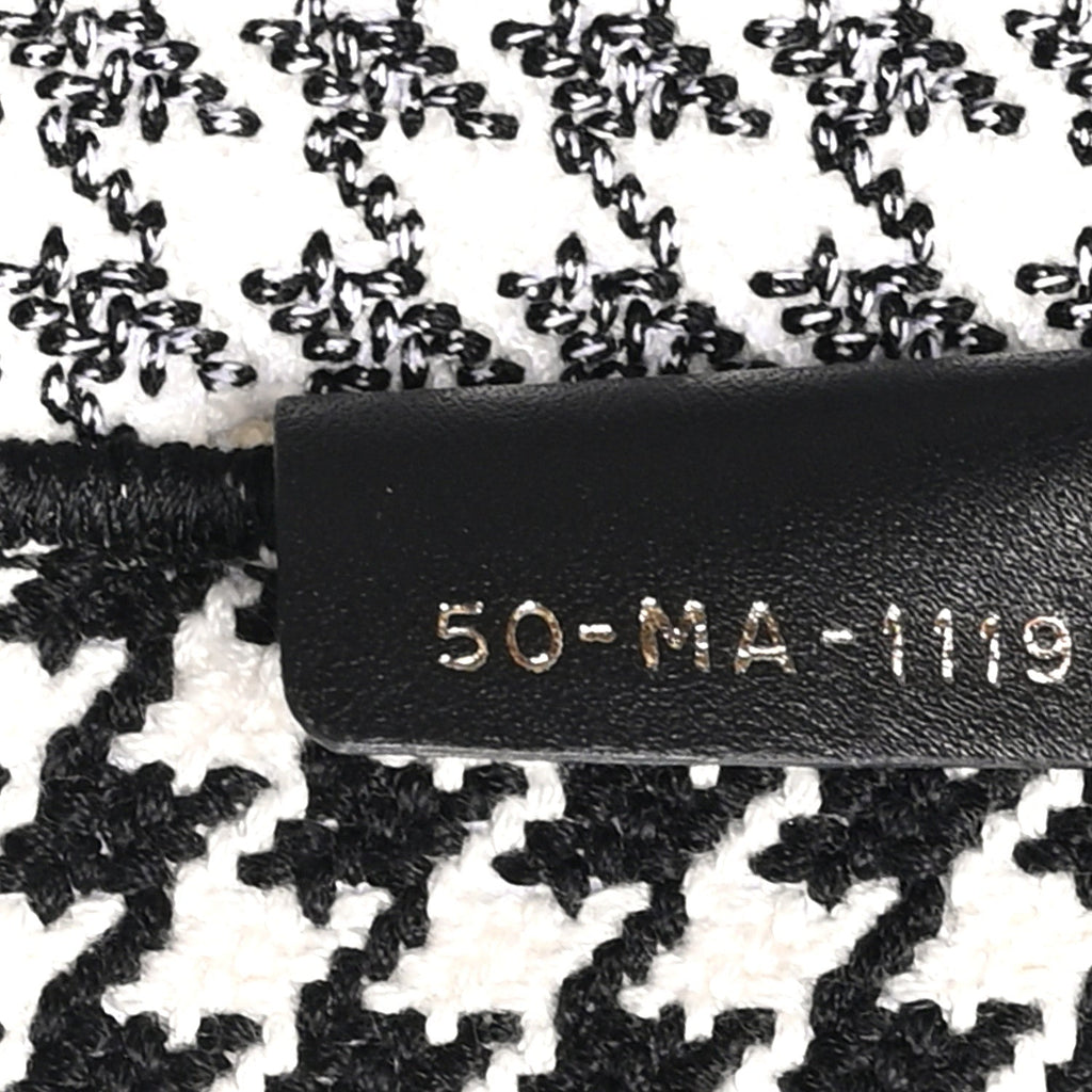 Canvas Houndstooth Embroidered Large Book Tote Black White