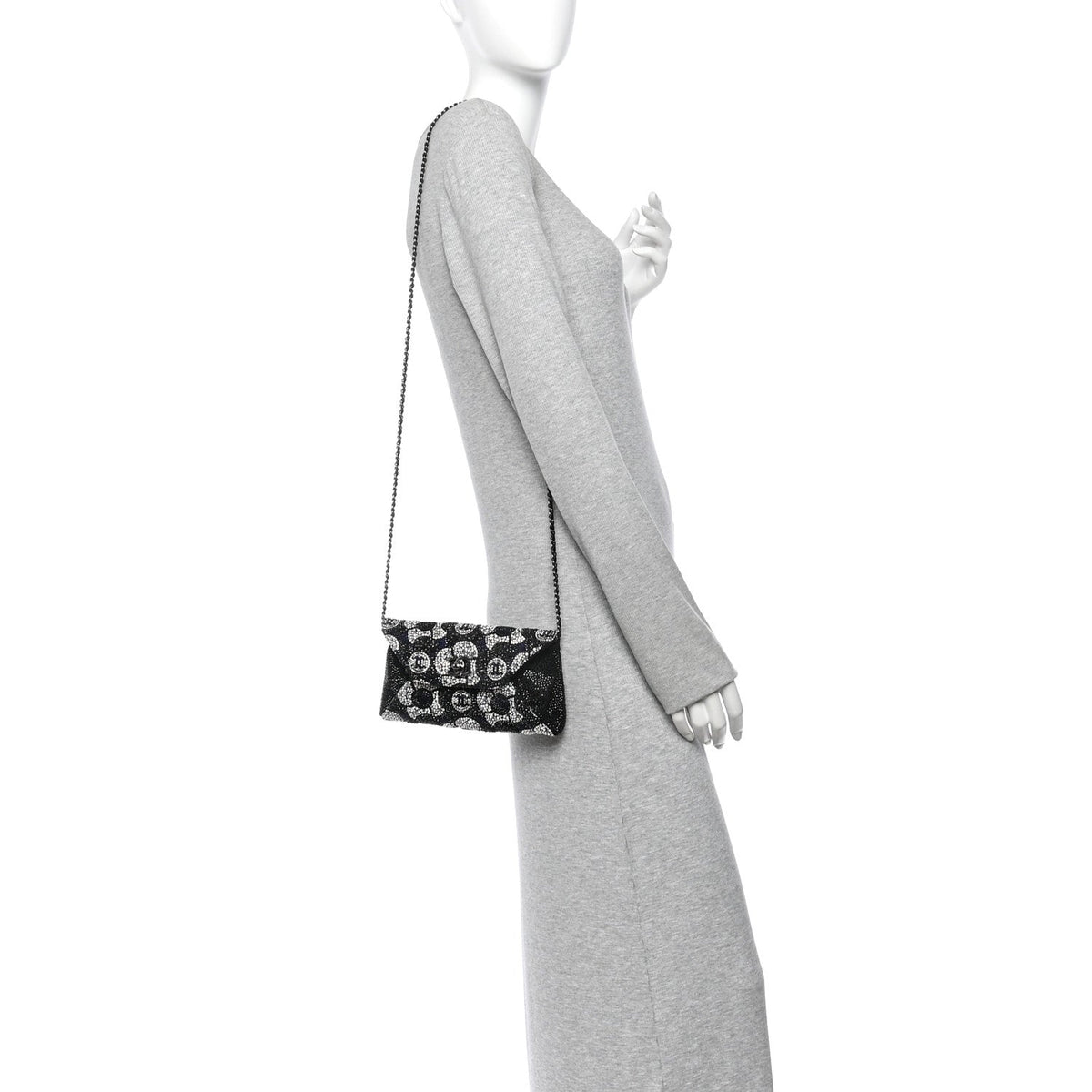 Satin Strass Flower Clutch With Chain Black White Blue