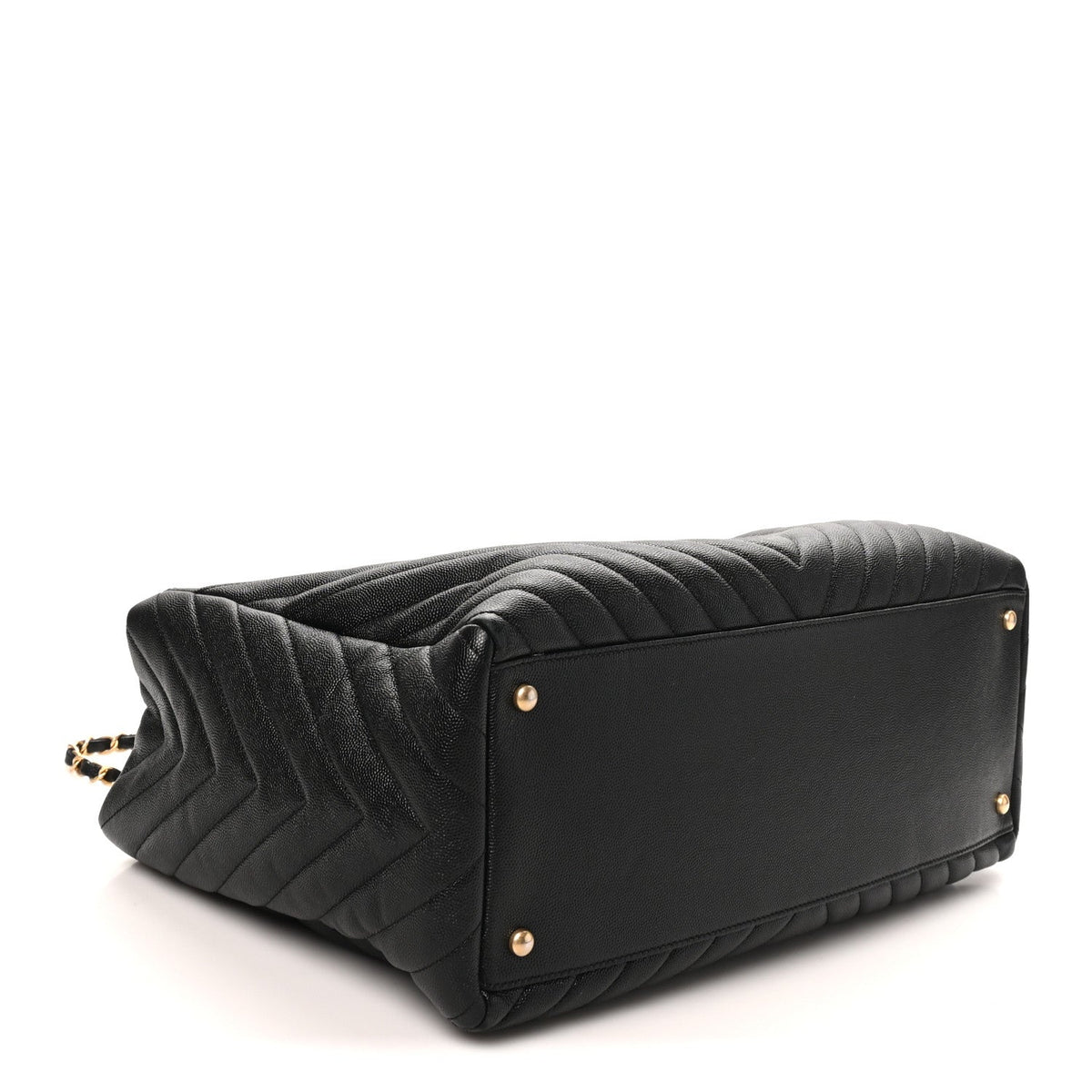 Caviar Chevron Quilted Coco Handle Shopping Tote Black