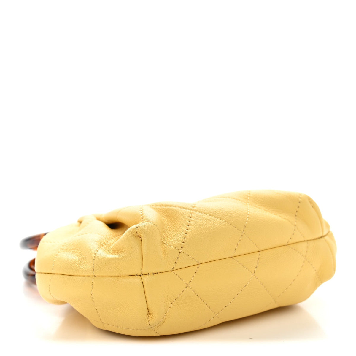 Lambskin Plexiglass Tortoise Shell Quilted Mini Pouch Yellow